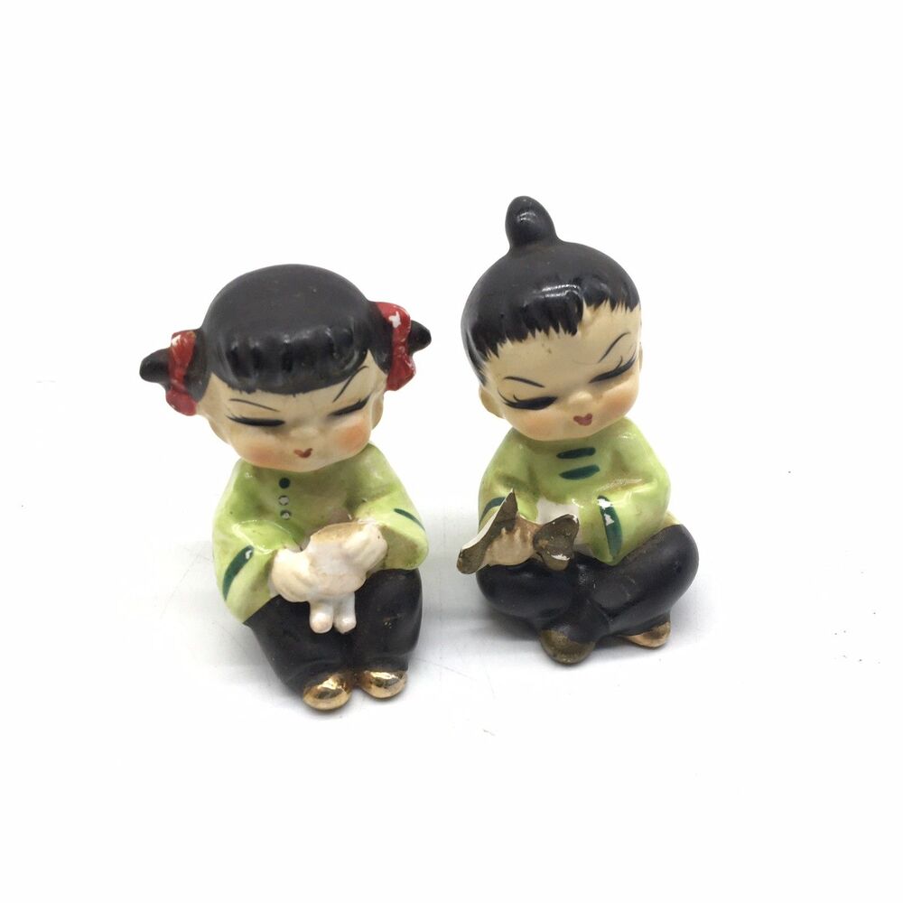 1950s Japanes Boy & Girl Salt and Pepper Shakers Made In Japan Distressed READ